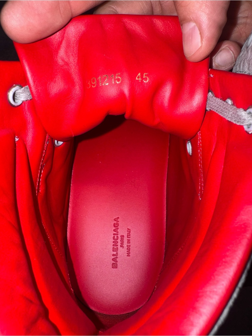 Men's Balenciaga Origami Panel High-Top Sneakers in Light Gray with Red Lining - Picture 6 of 7